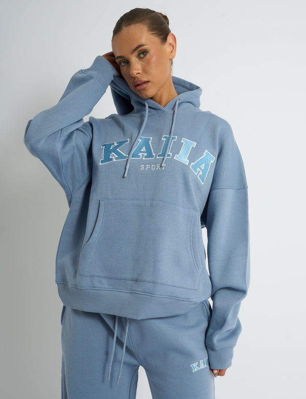 Kaiia Sport Logo Oversized Hoodie Vintage Blue