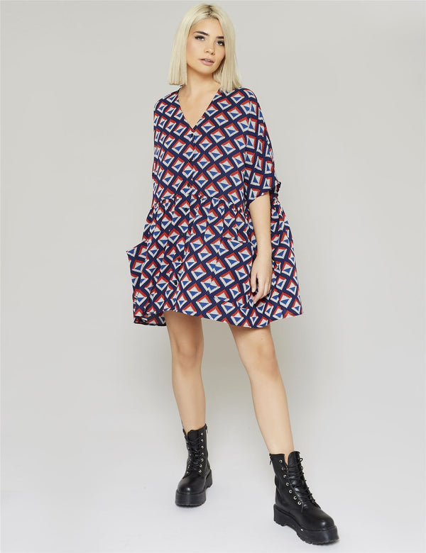 Blue Geometric Print Oversized Dress