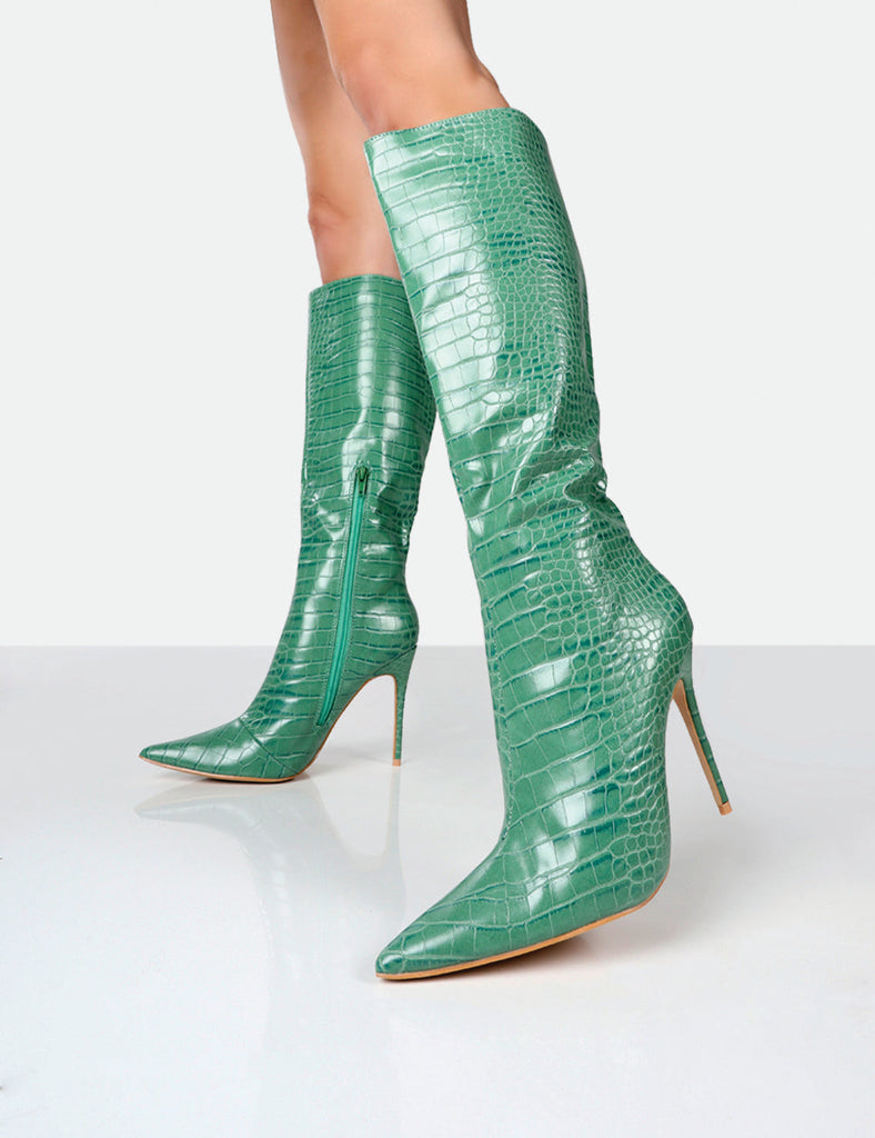 Green knee hot sale high boots