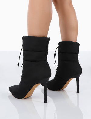 Kenza x Public Desire Reset Black Nylon Padded Heeled Ankle Boots