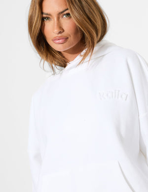 Kaiia Embossed Logo Oversized Hoodie White
