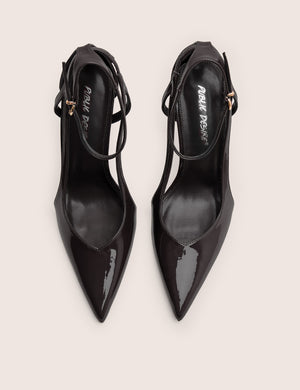 Allegedly Black Patent Cut Out Detail Ankle Strap Court Shoes