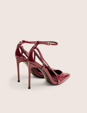Allegedly Burgundy Patent Cut Out Detail Ankle Strap Court Shoes