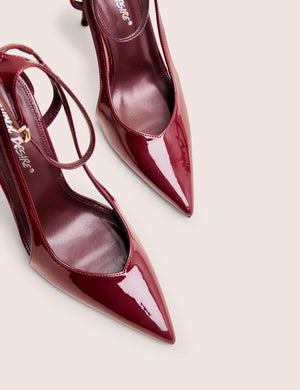 Allegedly Burgundy Patent Cut Out Detail Ankle Strap Court Shoes