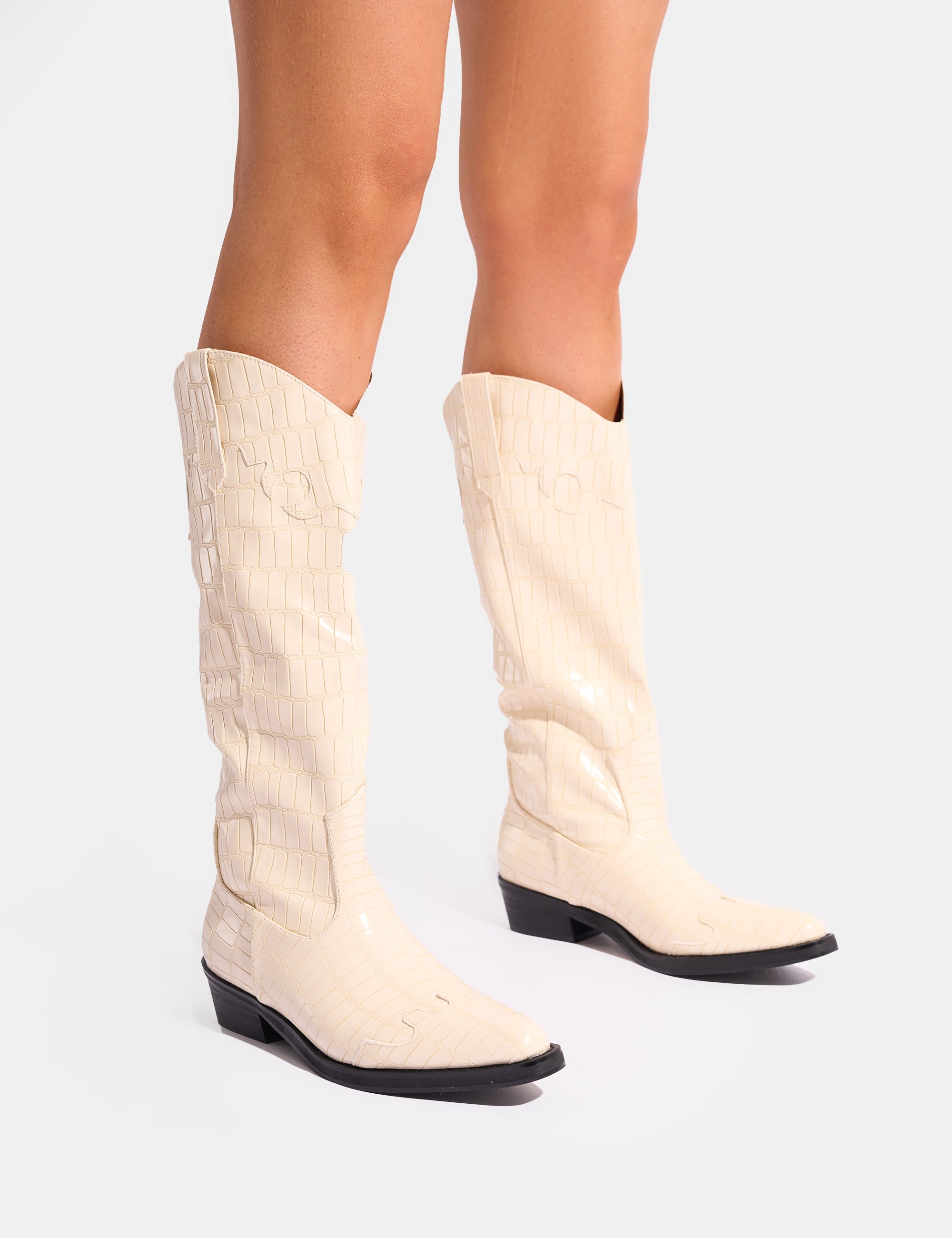 Apollo Flat Over The Knee Sock Boots Apollo Cream Brown Stitch