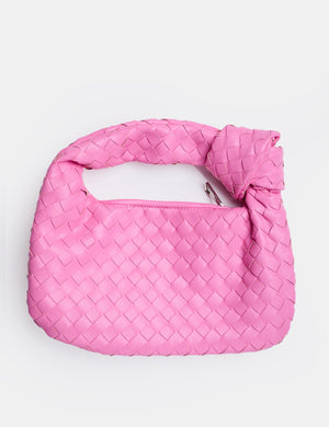 The Blame Baby Pink Woven Pu Knot Detail Mini Pu Bag