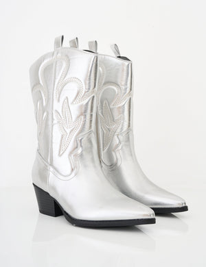 Calabasas Silver Western Embroidered Knee High Pointed Toe Cowboy Boots