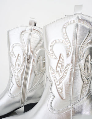 Calabasas Silver Western Embroidered Knee High Pointed Toe Cowboy Boots