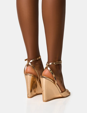Connection Rose Gold Strappy Peep Toe Wedges