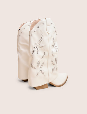 Dixie White Fold Over Studded Western Ankle Boots