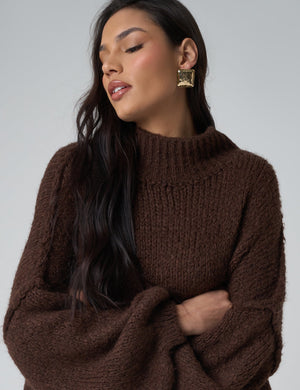 Oversized Funnel Neck Jumper Brown