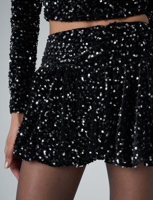 Sequin Puffball Mini Skirt Black