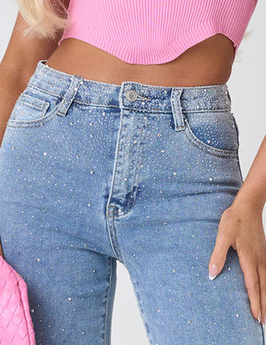 Straight Leg Stud Detail Denim Jeans Blue