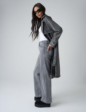 Wide Leg High Rise Denim Jeans Grey