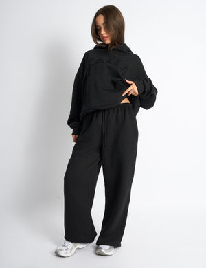 Kaiia Logo Wide Leg Joggers Black On Black