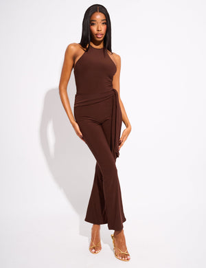 Tie Back Belted Jumpsuit Chocolate