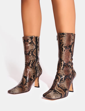 Fiction Snake Square Toe Ankle Boots