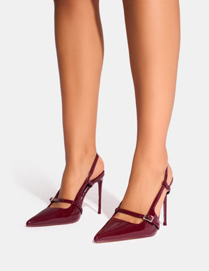 Forget Me Not Burgundy Embellished Buckle Detail Sling Back Court Heels