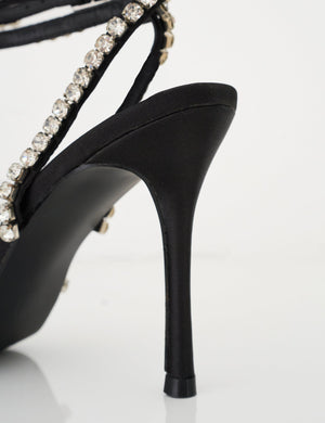 Frankiee Black Diamante Court High Heels