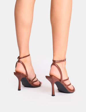 Free Spirit Chocolate Wide Fit Strappy Round Toe Mid Heels