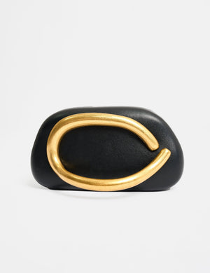 The Fern Black Gold Detail Hard Clutch Bag