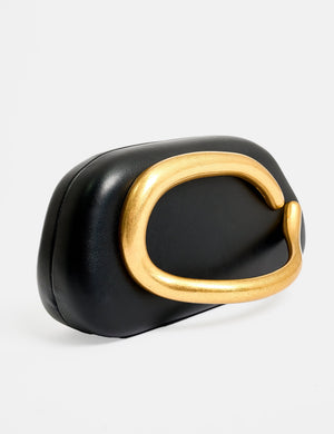 The Fern Black Gold Detail Hard Clutch Bag