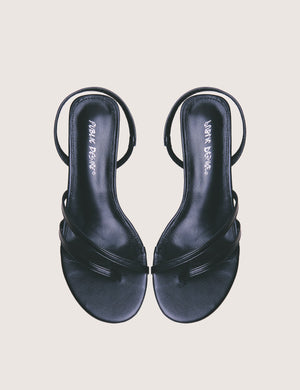 Helios Black Pu Asymmetric Toe Strap Sling Back Mid Heels