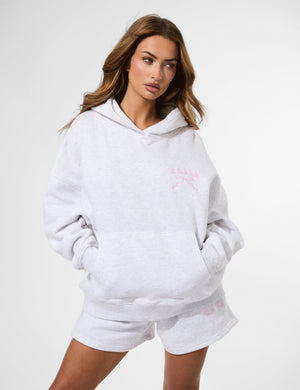 Kaiia Bow Embrodiered Sweat Shorts Light Grey Marl & Baby Pink