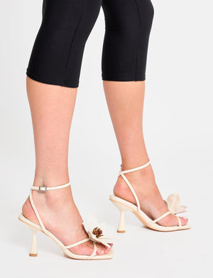 Hydrangea Wide Fit Stone Patent Flower Barely There Square Toe Mid Heels