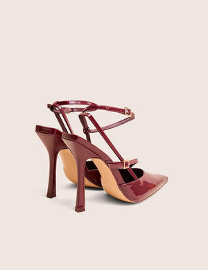 Idol Burgundy Patent Buckle Strappy Detail Stiletto Pointed to Court High Heels