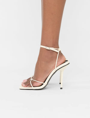 Jiggy Ecru Pu Stiletto Square Toe Barely There