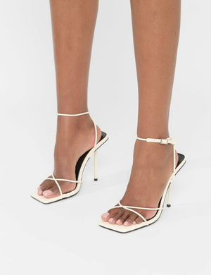 Jiggy Ecru Pu Stiletto Square Toe Barely There