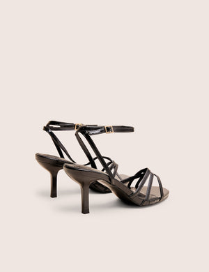Juliette Black Minimal Strap Detail Kitten Heels