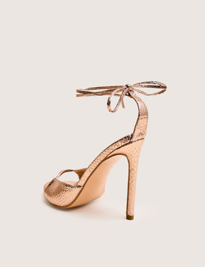 Kalisto Gold Snake Pu Lace Up Round Toe Mid Heels