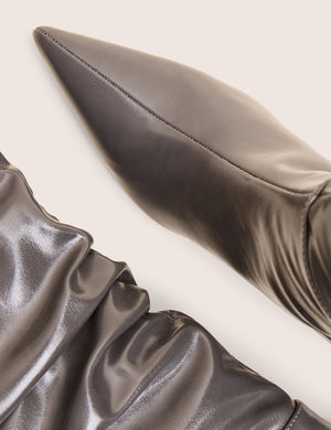 La Dolce Vita Slate Grey Rouched Kitten Heel Knee High Boots