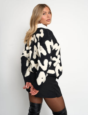 Graphic Knitted Jumper Black & White