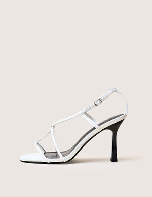 Marie White Pu T Bar Strappy Mid Heels