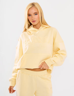 Kaiia Borg Slogan Oversized Hoodie Lemon