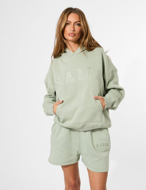 Kaiia Slogan Oversized Hoodie Sage Green