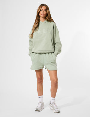 Kaiia Slogan Oversized Hoodie Sage Green