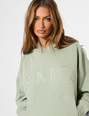 Kaiia Slogan Oversized Hoodie Sage Green