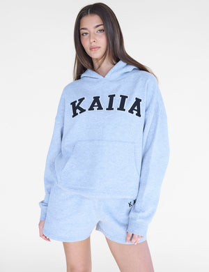 Kaiia Slogan Oversized Hoodie Grey Marl & Black