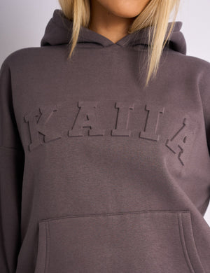 Kaiia Embossed Logo Oversized Hoodie Dark Grey