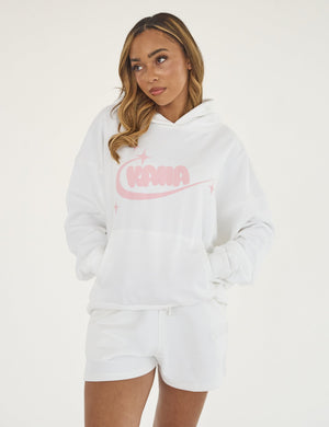 Kaiia Star Bubble Logo Oversized Hoodie White & Baby Pink