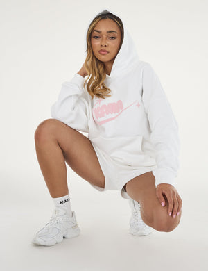 Kaiia Star Bubble Logo Oversized Hoodie White & Baby Pink