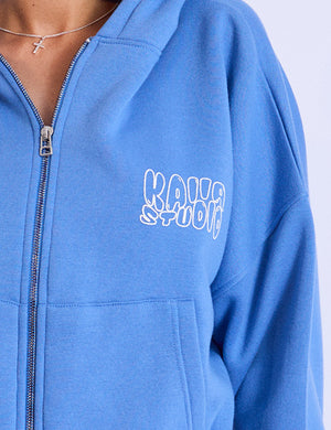 Kaiia Studio Cropped Oversized Zip Up Hoodie Blue