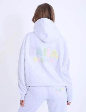 Kaiia Design Bubble Logo Oversized Hoodie in Light Grey Marl & Rainbow