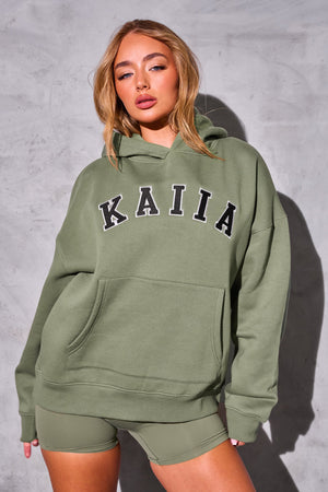 Kaiia Studio Logo Oversized Hoodie Khaki