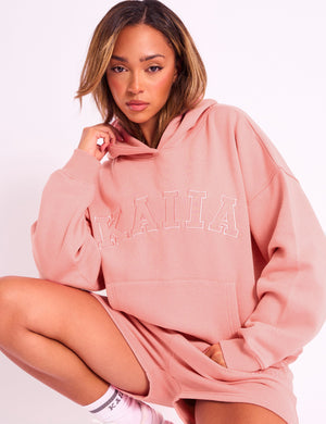 Kaiia Slogan Oversized Hoodie Coral