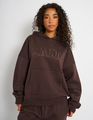 Kaiia Slogan Oversized Hoodie Mocha